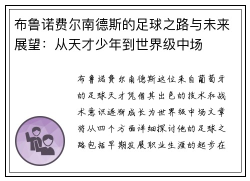布鲁诺费尔南德斯的足球之路与未来展望：从天才少年到世界级中场
